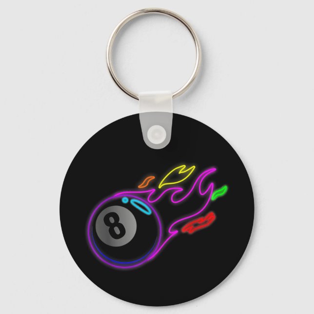 Colourful Neon Lights Eight Ball Billiards Pool Keychain (Front)