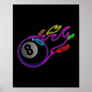 Colourful Neon Lights Eight Ball Billiards Pool Mm Poster