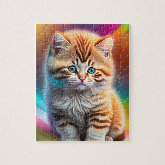 Colourful Neon Lights Sweet Little Cat Jigsaw Puzzle (Vertical)