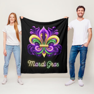 Colourful Neon Mardi Gras Fleur de lis Fleece Blanket