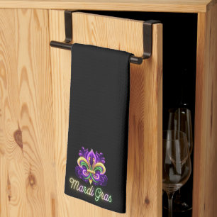 Colourful Neon Mardi Gras Fleur de lis Kitchen Towel