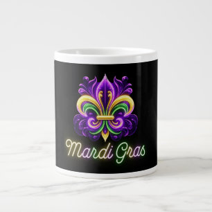 Colourful Neon Mardi Gras Fleur de lis Large Coffee Mug