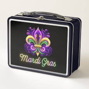 Colourful Neon Mardi Gras Fleur de lis Metal Lunch Box