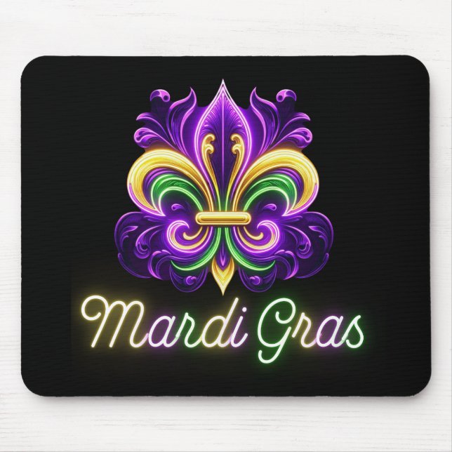 Colourful Neon Mardi Gras Fleur de lis Mouse Pad (Front)