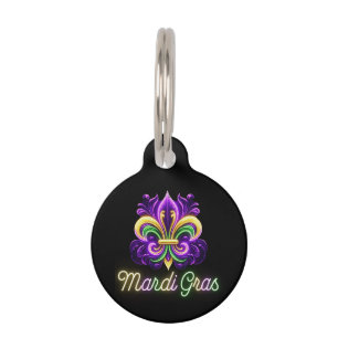 Colourful Neon Mardi Gras Fleur de lis Pet Tag