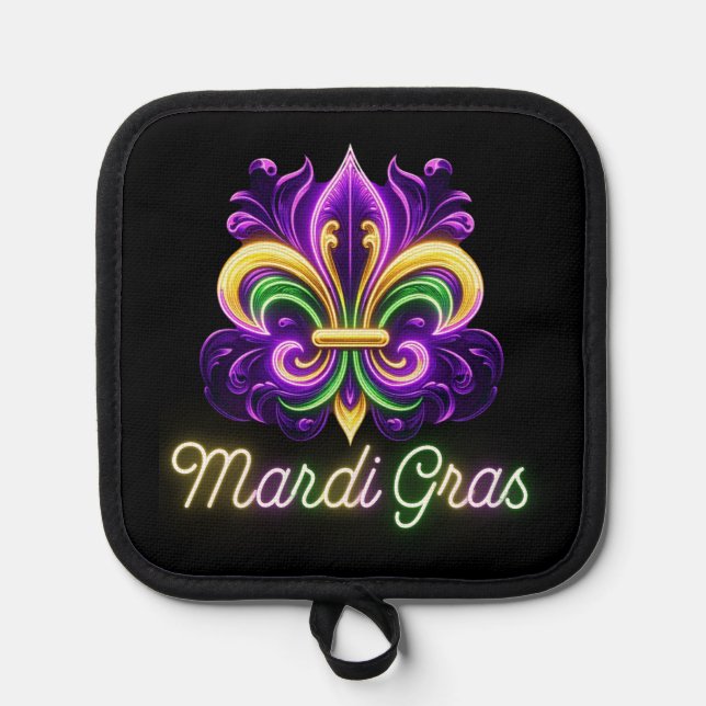 Colourful Neon Mardi Gras Fleur de lis Pot Holder (Front)