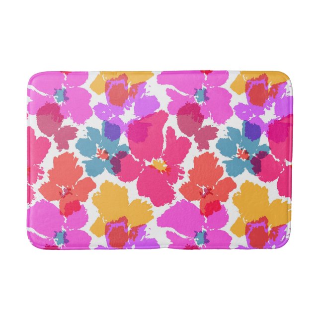 Colourful Neon Modern Flower Pattern Bath Mat (Front)