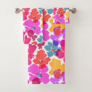 Colourful Neon Modern Flower Pattern Bath Towel Set