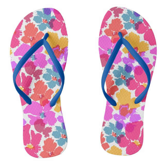 Colourful Neon Modern Flower Pattern Flip Flops (Footbed)