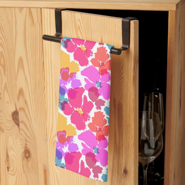 Colourful Neon Modern Flower Pattern Kitchen Towel (Thirds Fold)