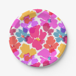 Colourful Neon Modern Flower Pattern Paper Plate