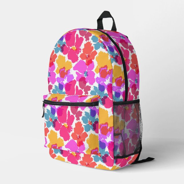 Colourful Neon Modern Flower Pattern Printed Backpack (Back Corner Right)