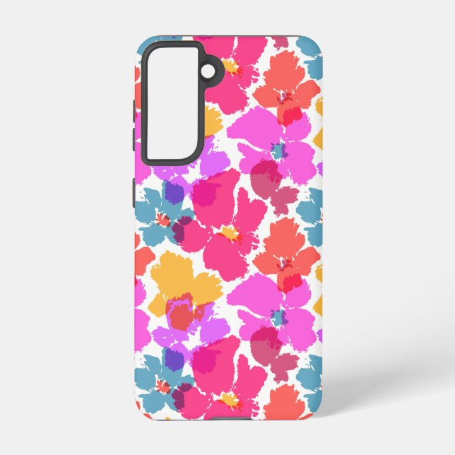 Colourful Neon Modern Flower Pattern Samsung Galaxy S21 Case (Back)