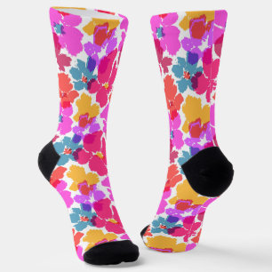 Colourful Neon Modern Flower Pattern Socks