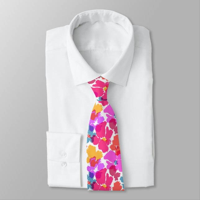 Colourful Neon Modern Flower Pattern Tie (Tied)