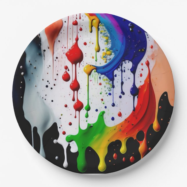 Colourful Neon Paint Drips Splatter 3d Paper Plate (Front)