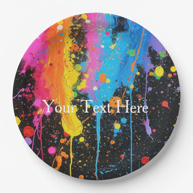 Colourful Neon Paint Splatter Customized Paper Plate (Front)