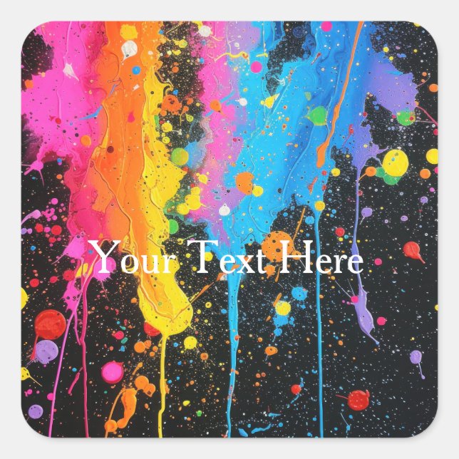 Colourful Neon Paint Splatter Customized Square Sticker (Front)