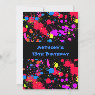 Colourful Neon, Paint Splatter Paintball Birthday Invitation