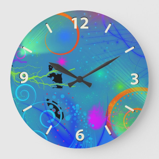Colourful Neon Paint Swirls Abstract Large Clock (Front)