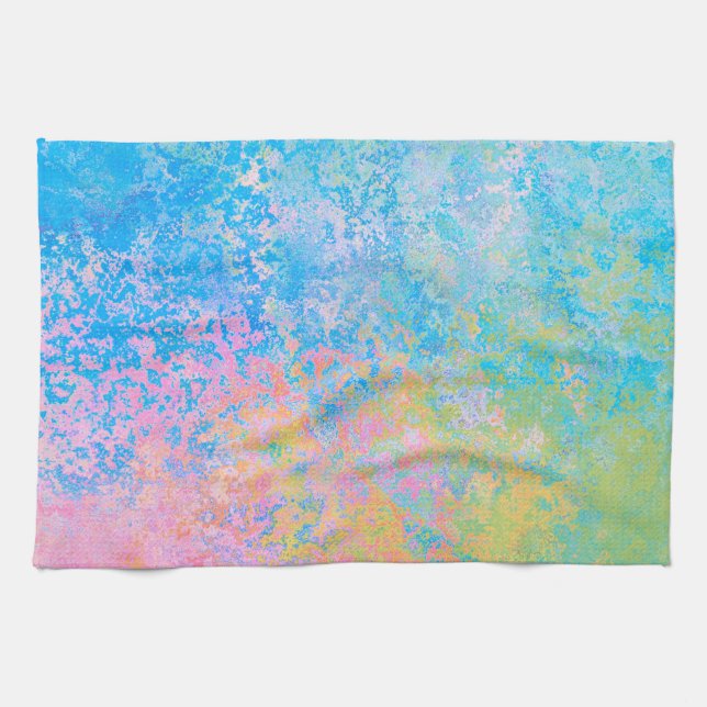 Colourful Neon Pastel Sky Alcohol Ink Abstract Kitchen Towel (Horizontal)