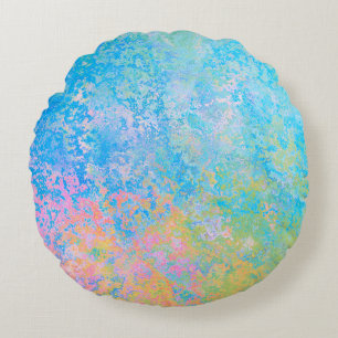 Colourful Neon Pastel Sky Alcohol Ink Abstract Round Pillow