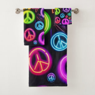 Colourful Neon Peace Pattern Bath Towel Set