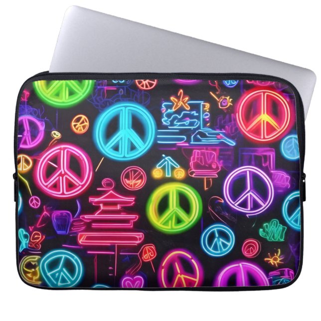 Colourful Neon Peace Pattern Laptop Sleeve (Front)