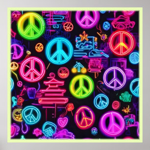 Colourful Neon Peace Pattern Poster