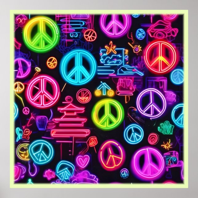 Colourful Neon Peace Pattern Poster (Front)