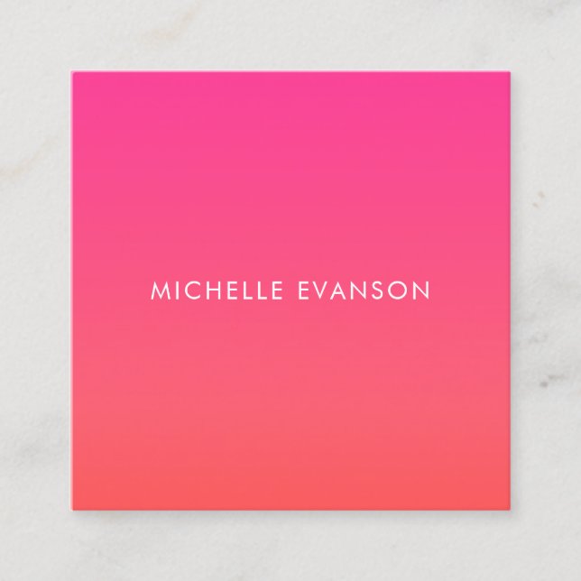 Colourful Neon Pink Orange Gradient Cute Square Business Card (Front)