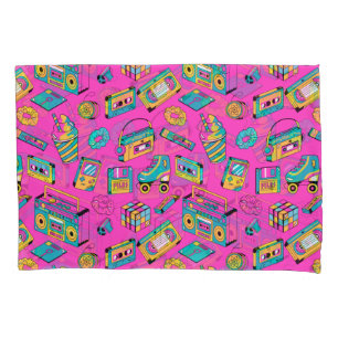 Colourful Neon Pink Retro 80s 90s Fun Tech Pattern Pillowcase
