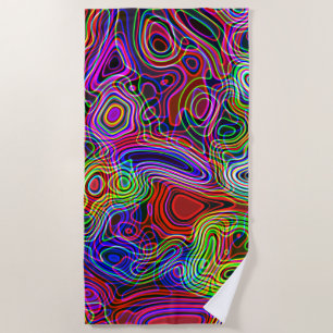 Colourful Neon Rainbow Abstract Beach Towel