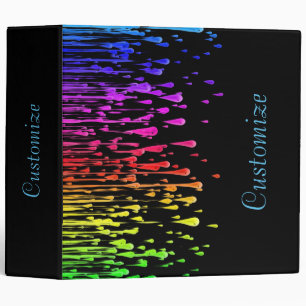 Colourful Neon Rainbow Paint Drips Black Binder