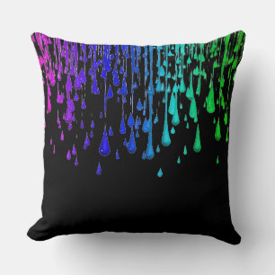 Colourful Neon Rainbow Paint Drips Throw Pillow