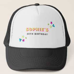 Colourful Neon Retro 30th Birthday Personalized Trucker Hat