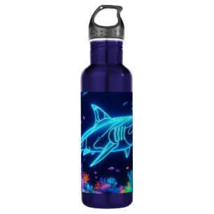 Colourful neon shark  710 ml water bottle