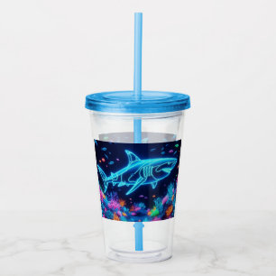 Colourful neon shark acrylic tumbler