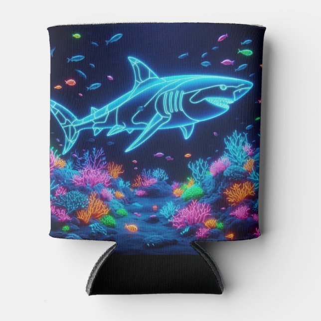 Colourful neon shark  can cooler (Front)