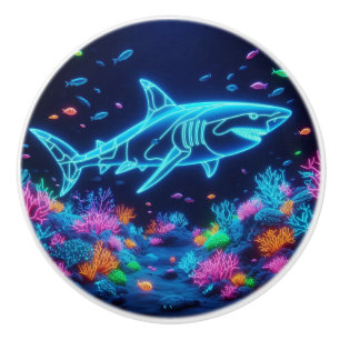 Colourful neon shark  ceramic knob