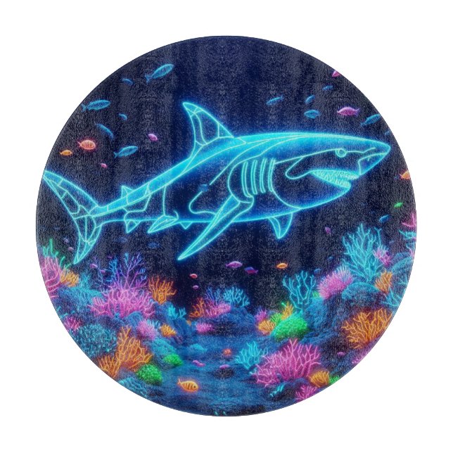 Colourful neon shark  cutting board (Front)