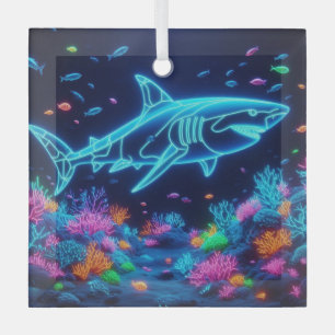 Colourful neon shark glass ornament