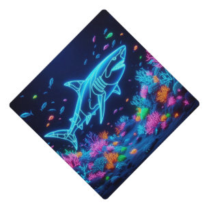 Colourful neon shark  graduation cap topper