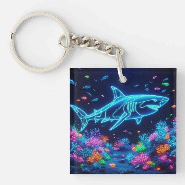 Colourful neon shark  keychain (Front)