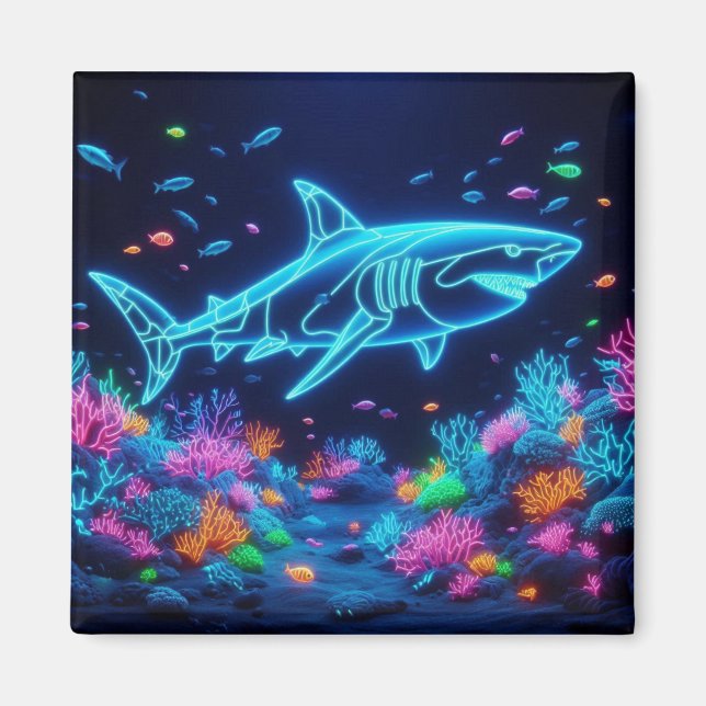 Colourful neon shark  magnet (Front)