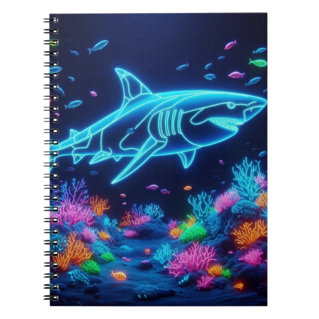 Colourful neon shark  notebook (Front)