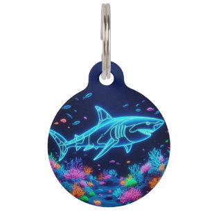 Colourful neon shark  pet tag