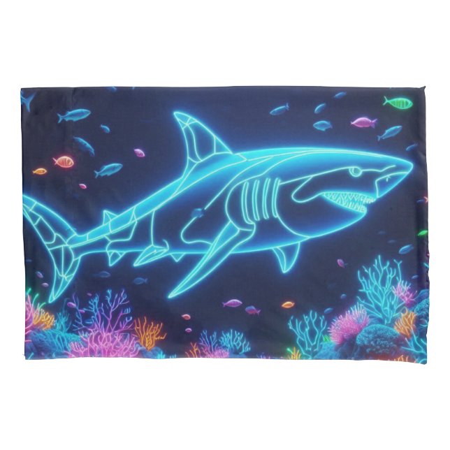 Colourful neon shark  pillowcase (Front)