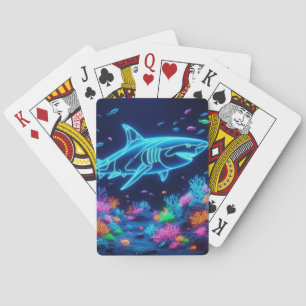 Colourful neon shark  playing cards