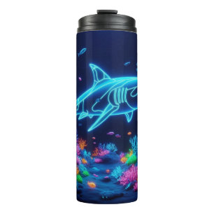 Colourful neon shark  thermal tumbler